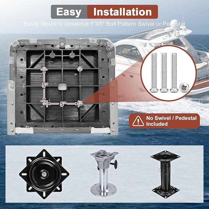 2-Pack 20" High Back Boat Seat with Thickened Sponge Padding and Hinge, Waterproof Boat Captain Chairs, Easy to Store, Ideal for Fishing, Sightseeing, Boating Grey