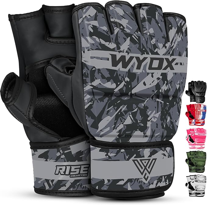 WYOX MMA Gloves for Men & Women – Grappling & Sparring Boxing Gloves with Open Palm Design, Padded Fingerless Training Gloves for Kickboxing, Muay Thai, Youth & Heavy Bag Workouts
