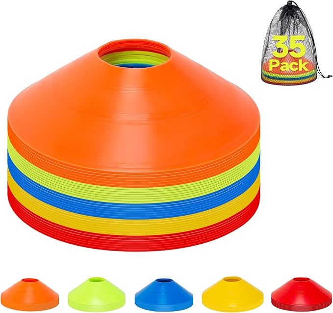 35/65 PCS Agility Soccer Cones for Training, Reusable Sports Cones for Drills with Mesh Bag, Training Cones for Soccer Practice, Football, Basketball - Disc Cones Training Equipment