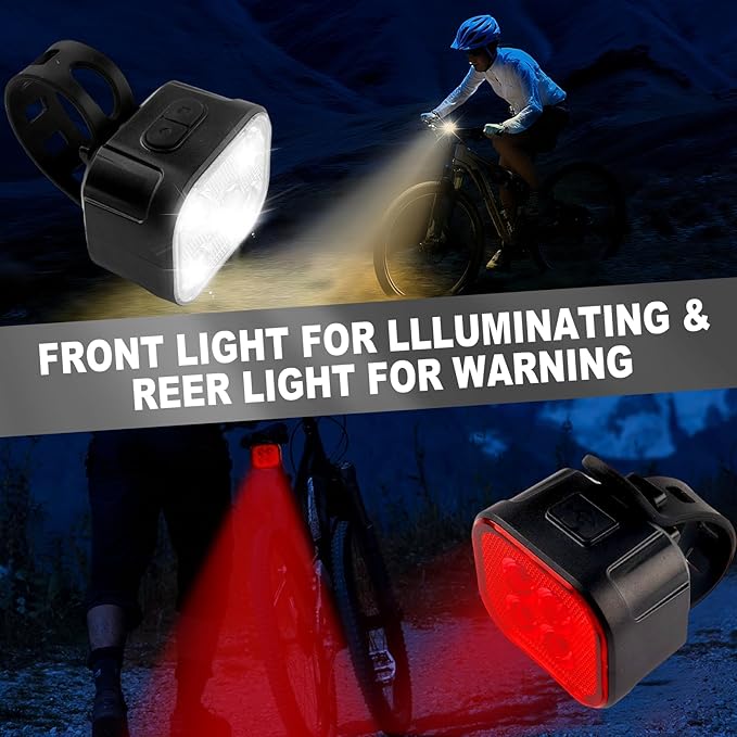 KunHe Bike Lights for Night Riding USB Rechargeable Bike Lights Front and Rear 8+12 Modes Bike Light Set Bicycle Lights Headlight and Taillight Easy to Install