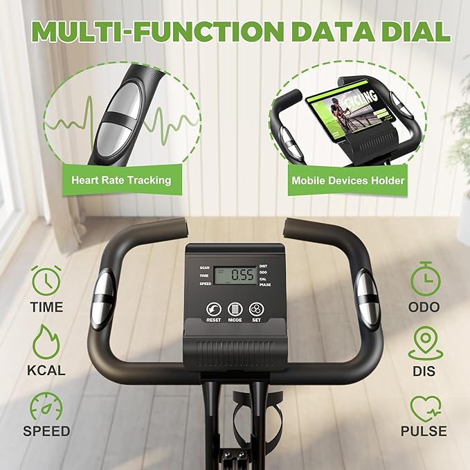 Caromix Folding Exercise Bike, 5 in 1 Stationary Magnetic Cycling Bicycle Upright Indoor Cycling Bike for Home Workout 330LB Capacity