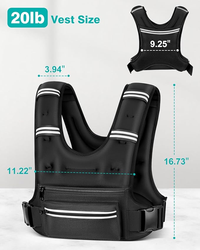 Weighted Vests for Women Men, 8 12 16 20 lb Weighted Vest with Storage Pockets, Rucking Vest with Reflective Stripe, Adjustable Straps Weight Vest for Running, Walking, Workout, Training