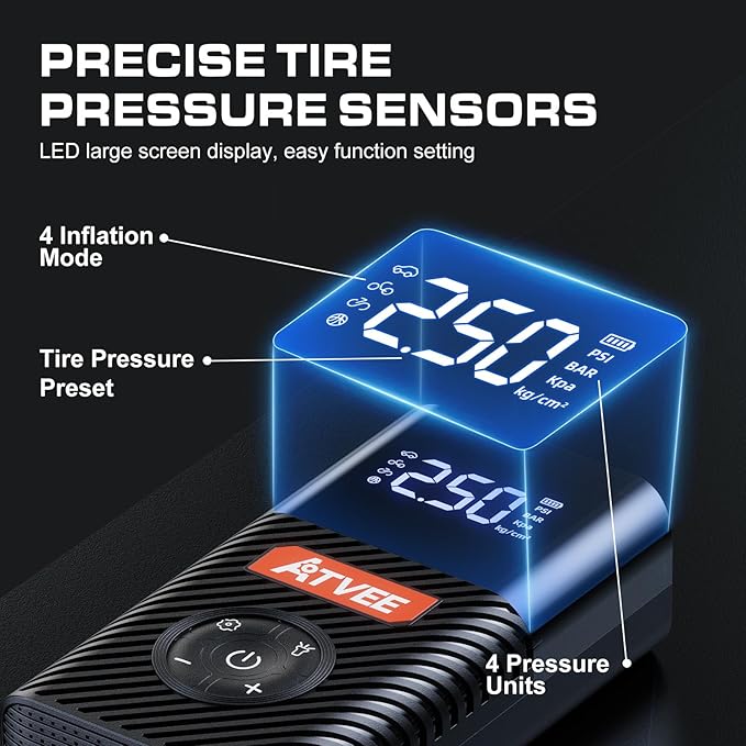 Bicycle Pump, 30s Fast Inflate Bike Pump with Gauge & Digital Display, 150PSI Portable Electric Bike Tire Pump with Presta & Schrader Valves for Road Bike, E-Bike