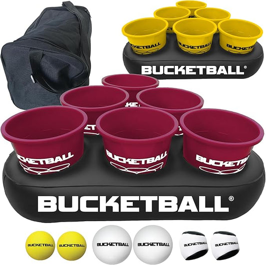 BucketBall | Team Color Edition | Party Pack (Maroon/Yellow): Original Yard Pong Game: Best Camping, Beach, Lawn, Outdoor, Family, Adult, Tailgate, Jumbo, Giant Game