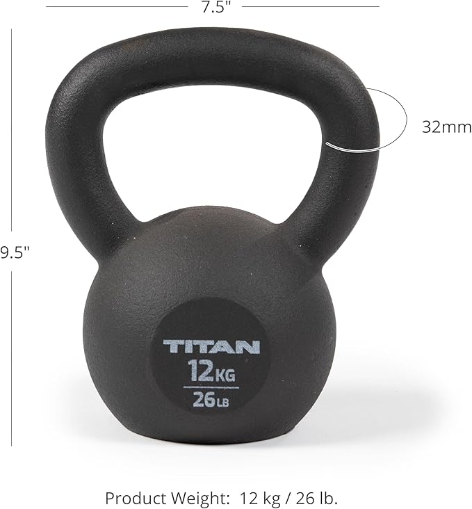 Titan Fitness Cast Iron Kettlebell, Single Piece Casting, KG and LB Markings, Full Body Workout