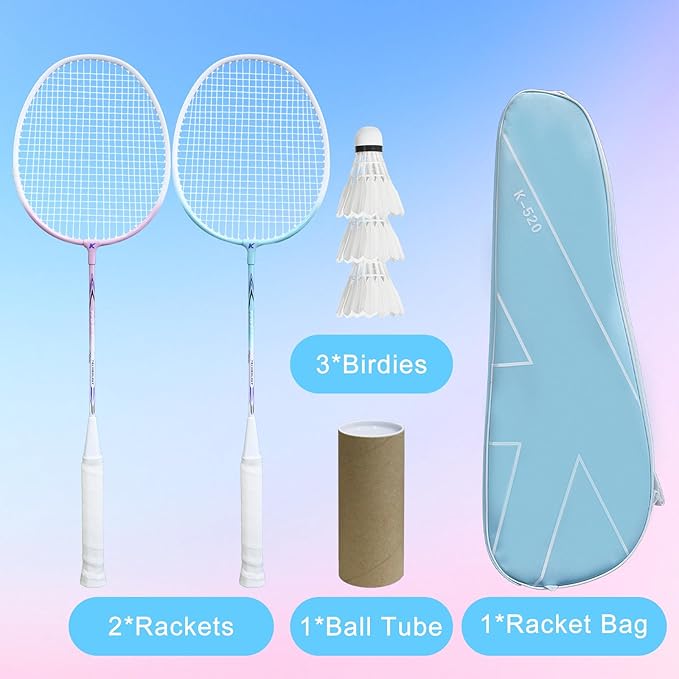 Badminton Rackets Set with 3 Shuttlecocks, Lightweight Badminton Set of 2 for Outdoor Backyard Games, Lightweight Badminton Racquets for Kids Adults Beginners
