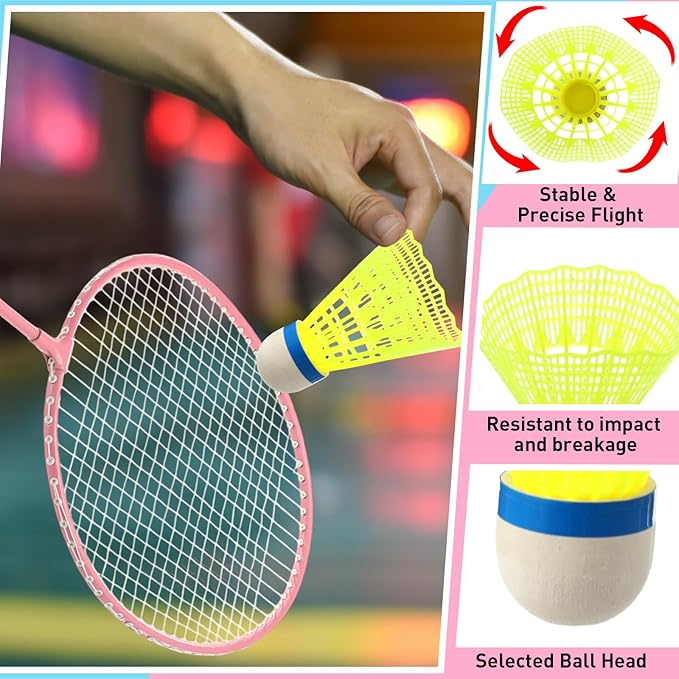 Woanger 8 Pcs Badminton Rackets Set with 12 Shuttlecocks, Lightweight Badminton Set of 4 for Adults Backyard Gym Beach Outdoor Games