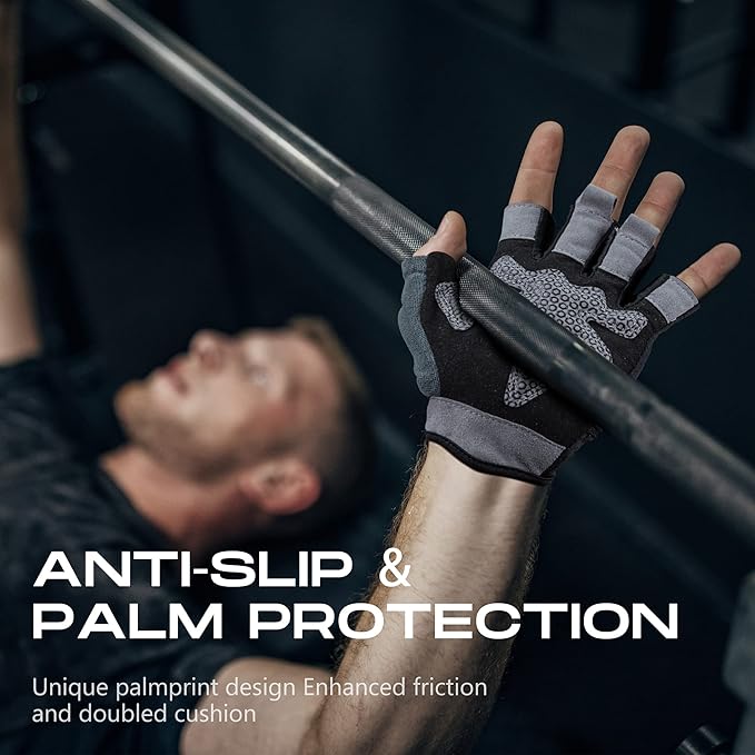 LIFECT Essential Breathable Workout Gloves, Weight Lifting Fingerless Gym Exercise Gloves with Curved Open Back, for Powerlifting, Women and Men, Size : Large