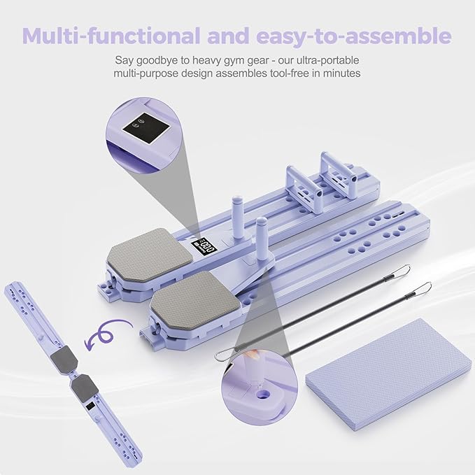 Upgraded Pilates Board - 8-in-1 Fitness Board & Pilates Equipment Set with Ab Workout Equipment, Multifunctional Push-Up Board, Resistance Bands, Balance Board & Timer for Full Body Workout