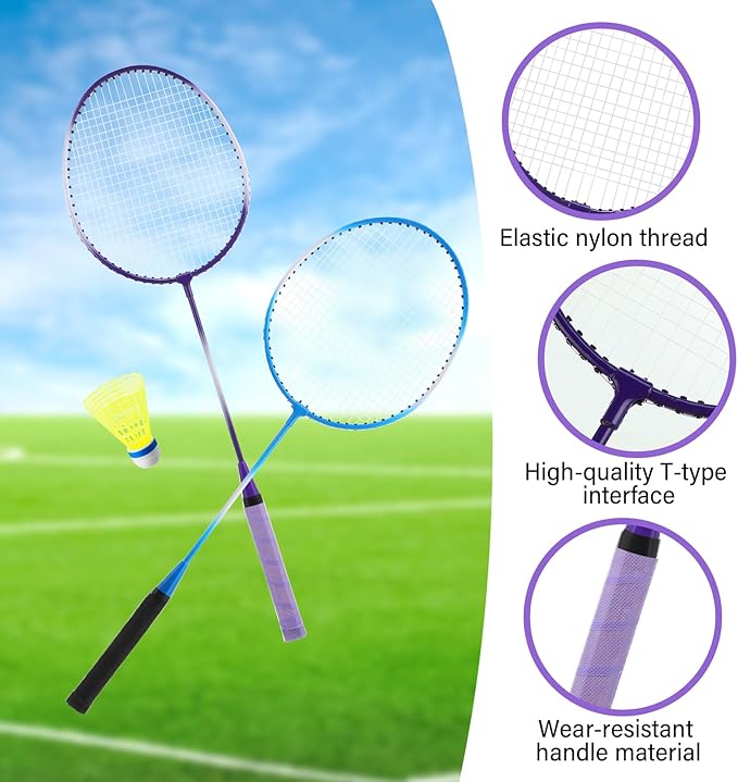 Woanger 8 Pieces Badminton Rackets Set with 12 Badminton and 4 Carrying Bag, Shuttlecocks Lightweight Ball Racquets Equipment Set for Adults and Teenagers