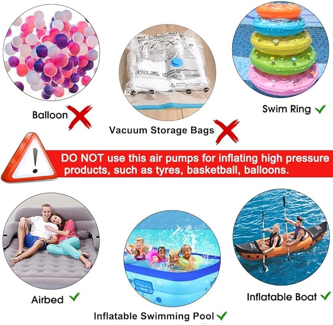 Electric Air Pump, 110V AC/12V DC Portable Air Mattress Two-Way Universal Inflator Pump for Inflatables Pool, Airbeds, etc with 3 Nozzles and Storage Bag