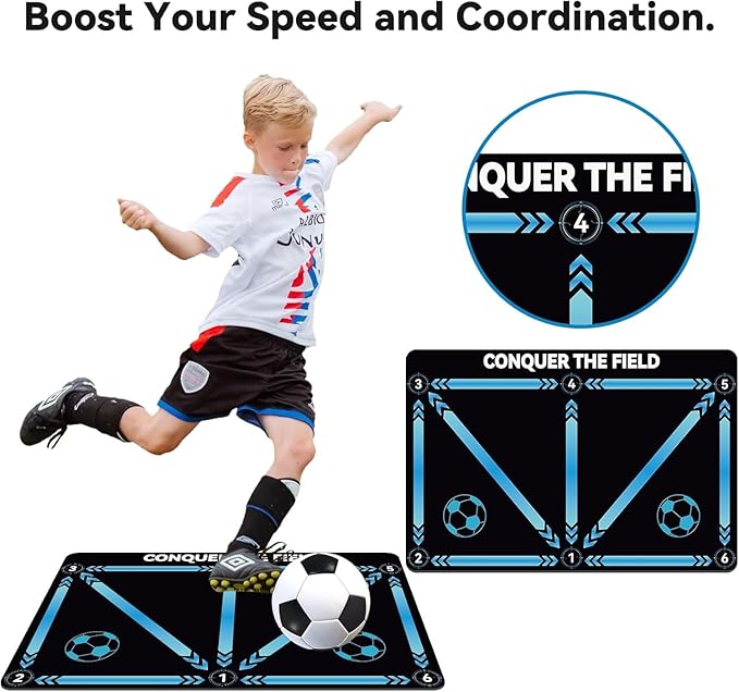 Soccer Training Mat,Football Footstep Training Mat,Agility Improve Ball Control,Quiet and Non-Slip, Includes Adjustable Elastic Rope and Non-Slip Socks, Perfect for Indoor and Outdoor Training