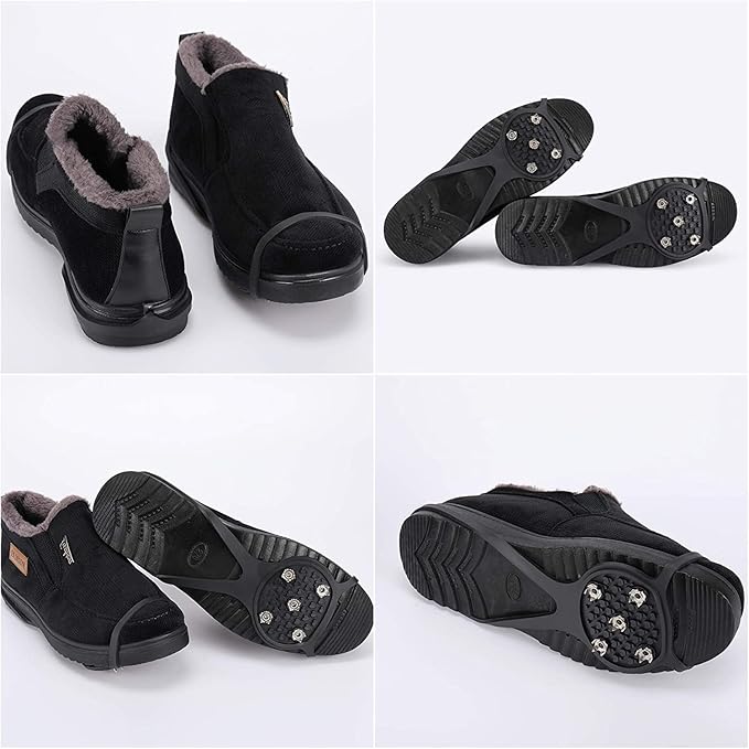 2 Pairs Non Slip Gripper Spike, Ice Grippers Traction Cleats Snow Shoe Spikes Grips Crampons with 10 Steel Studs Cleats