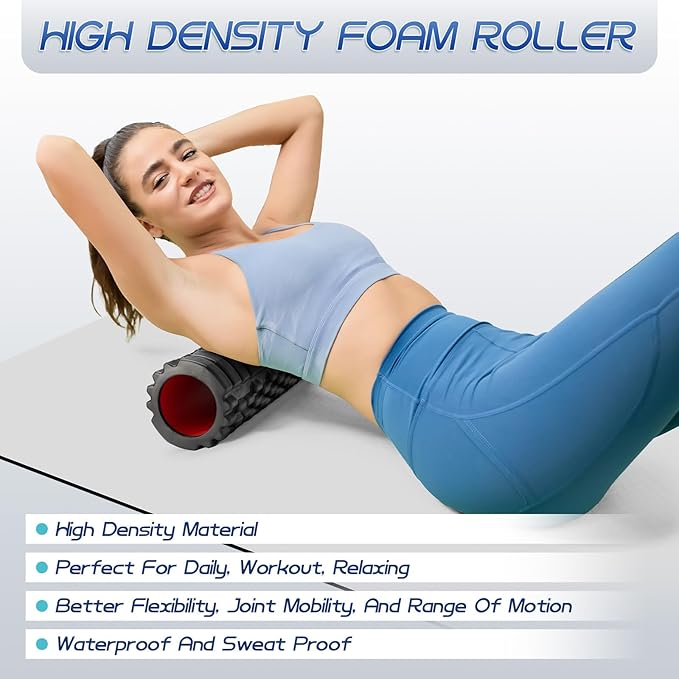 Foam Roller High Density Foam Roller Set for Deep Tissue Muscle Massage, 18" Trigger Point Fitness Exercise Massage Roller, Self-Myofascial Release for Whole Body (Black)