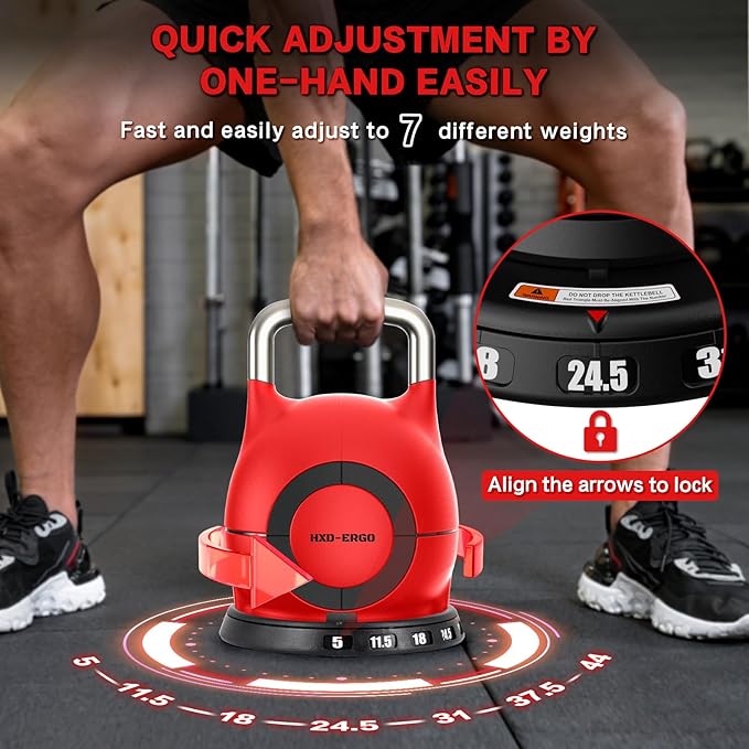Adjustable Kettlebell Weight Set-Quickly Adjusts 7 Weights,Ergonomic kettlebell sets for Home Gym
