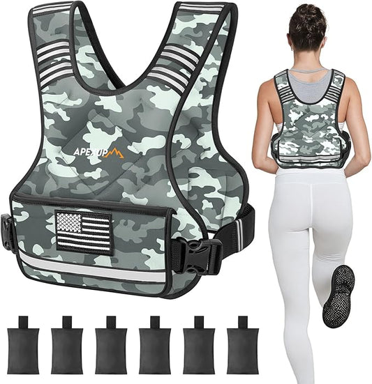 APEXUP Adjustable Weighted Vest, 4-10lb/12-18lb/20-32lb Vest with 6 Ironsand Weights and Large Pocket, Weight Vest for Men Women Strength Training, Running, Walking