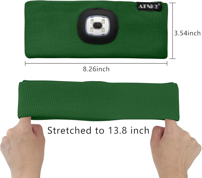 ATNKE 4 LED Lighted Sport Sweatband,USB Rechargeable Running Head Band Lamp High Stretch Wicking Gifts for Men and Women