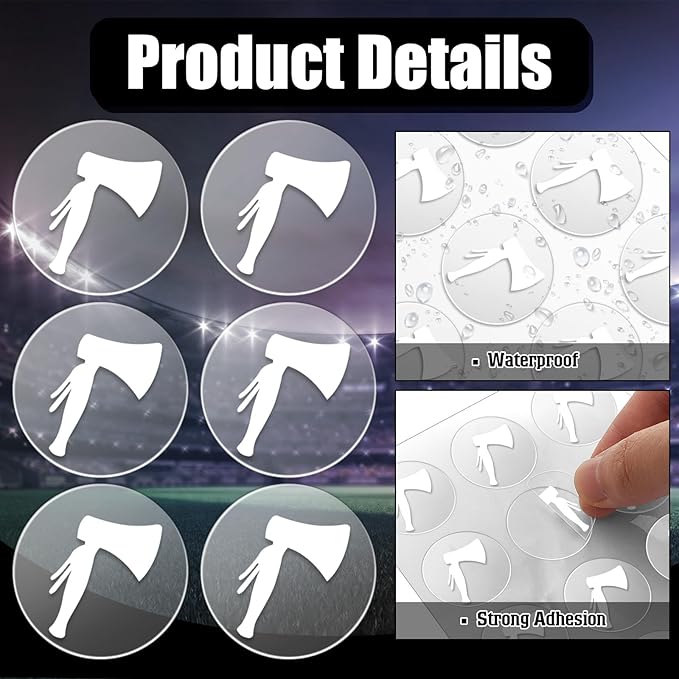 200 Pcs 8 Sheets Football Helmet Stickers Hatchet Decals 1-1/8 Inch Self Adhesive Hockey Stickers for Baseball Softball (White on Clear)