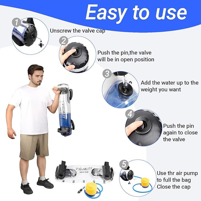 Heavy Duty Adjustable Aqua Bag - Durable Water Filled Training Aqua Bags for Strength Core & Full Body Workouts - Portable Fitness Equipment - Home Gym Outdoor Water Weights Sandbag Alternative