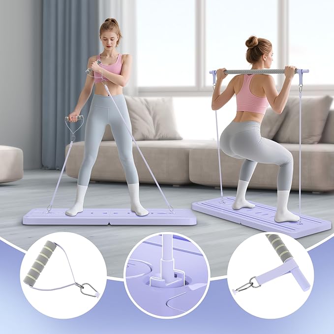 Pilates Reformer Set, Foldable Pilates Board with Resistance Bands, 5 in 1 Portable Pilates Sliding Board, Trainer Machine for Home Workout, Ab, Core, Fitness, Exercise