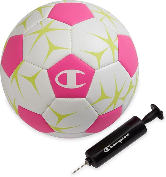Champion Youth & Adult Soccer Ball - Paneled Design, Enhanced Control, Durable Cover & Butyl Bladder, for Indoor & Outdoor Training, Sizes 3, 4, 5, Includes 6" Pump