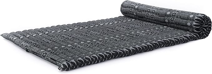 Leewadee - Kapok Roll Mat – Handcrafted Folding Sleep & Relaxation Mattress from Thailand, Ideal as Guest Bed, Camping Mat, Yoga Mat or Traditional Futon, 75 x 39 inches, Black