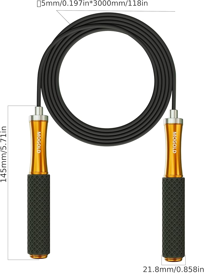 5mm PVC Jump Rope For Men Women Kids - Dual Ball Bearing -Metal Handle Core Covered Rubber Grip- Adjustable 10ft long Skipping Rope - Good For Workout Fitness Weight loss