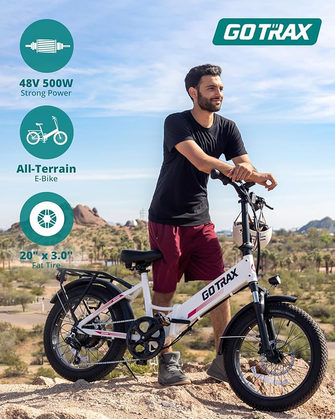 Gotrax 20" Folding Electric Bike with 55 Miles (Pedal-assist1) by 48V Battery, 20Mph Power by 500W, Smart LCD Display and 5 Pedal-Assist Levels, 7-Speed&Front Shock Absorber for Off-Road Bicycle