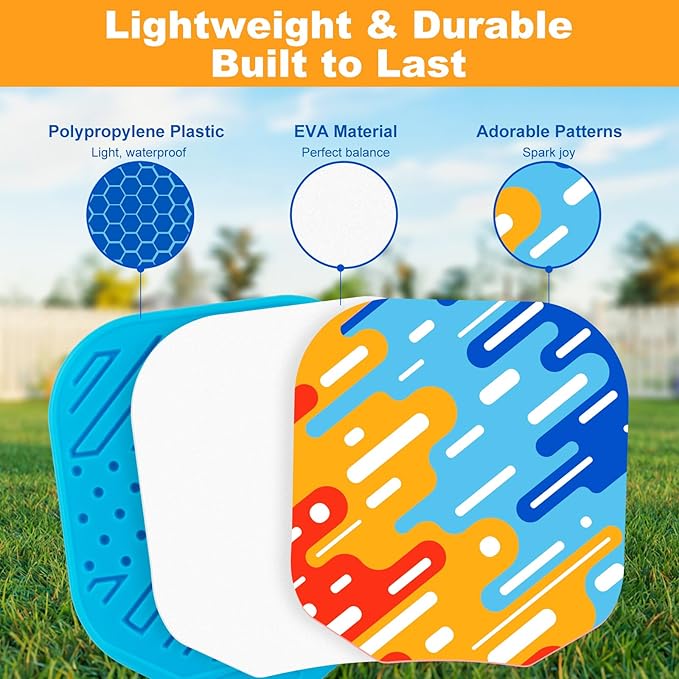 Kids Pickleball Paddles Set of 2 – Lightweight, Durable, Ergonomic Grip for Small Hands, Toddler Outdoor Toys Backyard Games for Kids Ages 4 5 6 7 8 Year Old Boy Girl Birthday Gift, Beginner Ball Game