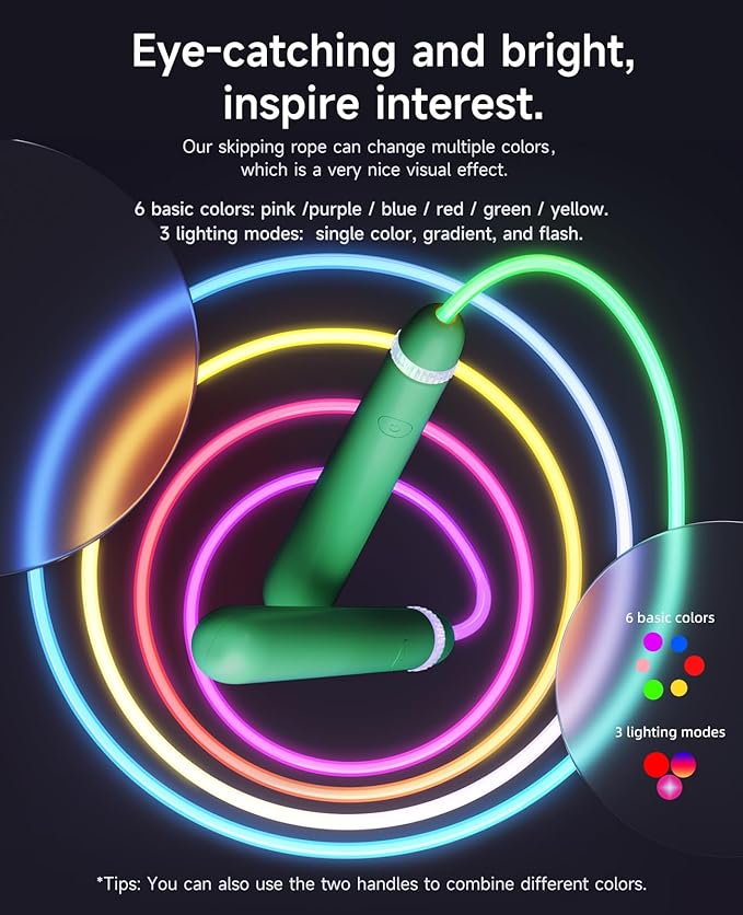 LED Light Up Jump Rope for Kids and Adult, Adjustable Glowing Skipping Rope for Boys and Girls, Colorful Luminous Jumping Rope for Fitness and Workout