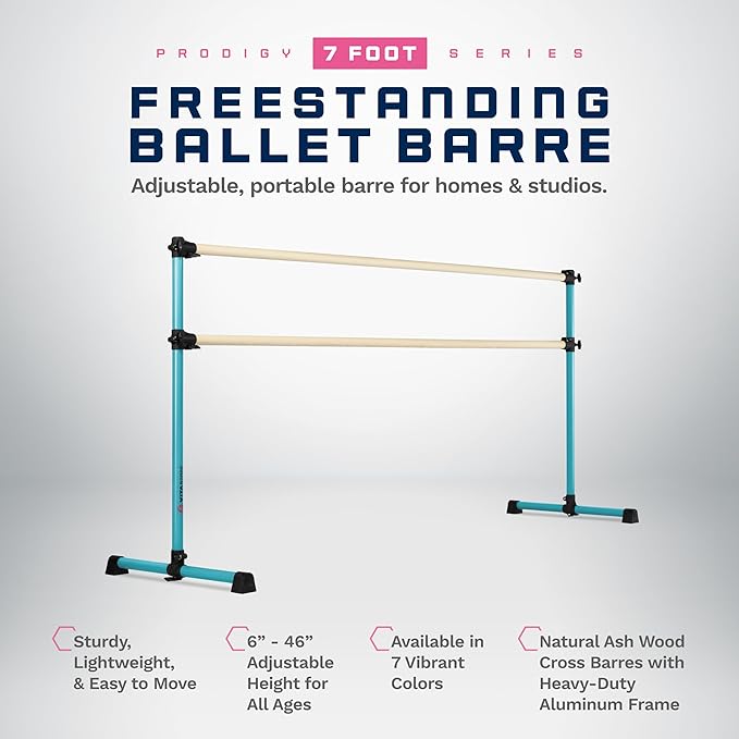 VITA Barre Portable Freestanding Double Ballet Barre, Prodigy, Wood | Adjustable Height, USA Made, Home or Gym Exercise Equipment for Kids & Adults | Dance, Fitness, Pilates