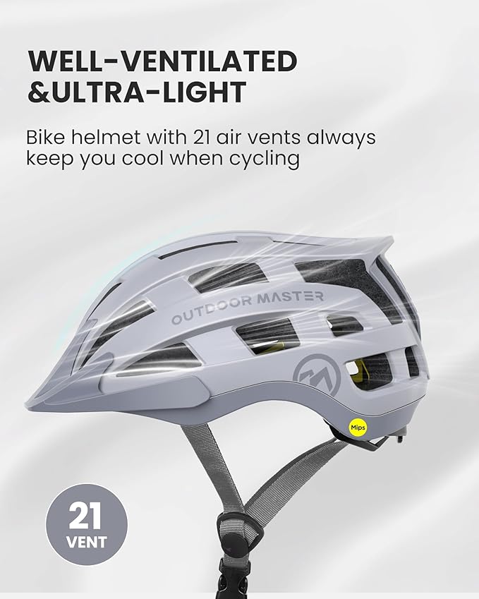OutdoorMaster Gem II MIPS Bike Helmet with Light - Lightweight Cycling Helmet,Mountain Road Bicycle Helmet for Youth & Adult
