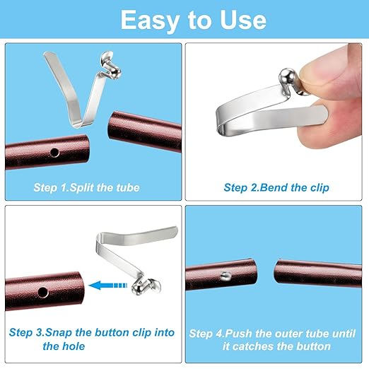 PATIKIL 8x6mm Kayak Paddle Snaps, 16 Pack Tent Pole Clips Steel V Shaped Single Pin Push Button Spring Clips Lock Tube Pole Clips for Camping Awning