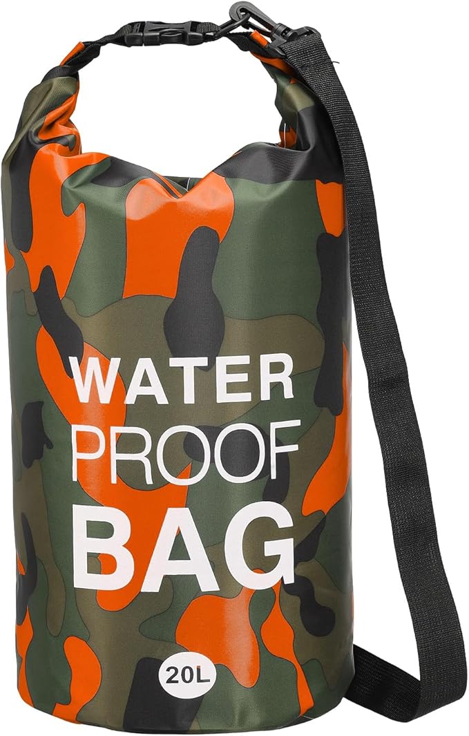 Waterproof Dry Bag, 20L Fit for Women Men Water Proof Bags Lightweight Dry Storage Floating Backpack with Whistle for Travel Boating Kayaking (Orange Camouflage)