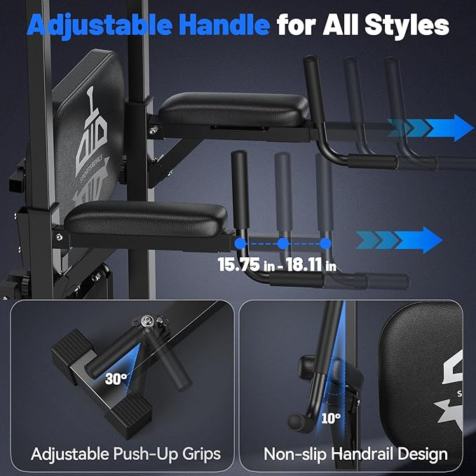 Sportsroyals Power Tower Pull Up Bar Station, 450LBS Stable Pull Up Dip Station for Home Gym Strength Training Equipment