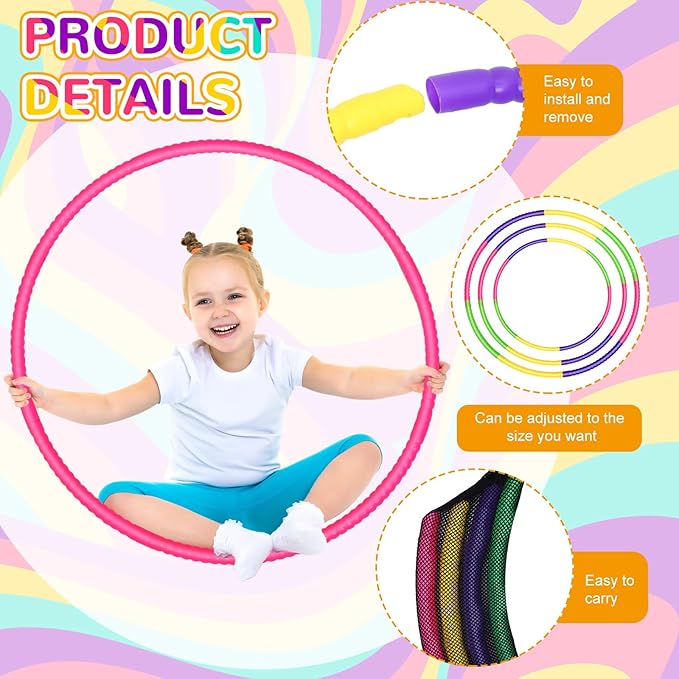 Poen 16 Pcs Detachable Hoop and Jump Rope Set Adjustable Kids Exercise Hoop Skipping Rope Equipment for Fitness Teens Adults Weight Loss Exercise Gymnastics Party Games