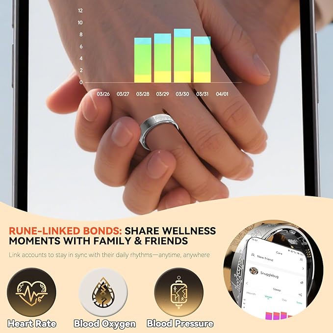 Ultra Smart Ring for Women Men,Health Fitness Tracker with Sleep/Blood Pressure/Oxygen Monitoring, Heart Rate & Activity Tracking,IP68 Waterproof, 5+Day Battery,No Subscription Fee 1-Gold 7
