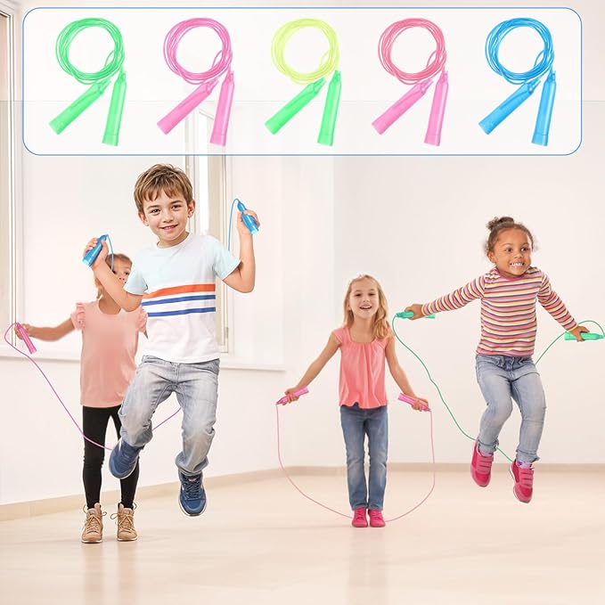 30Pcs Colorful Jump Ropes Bulk Plastic Jump Ropes for Kids 7.5 Ft Adjustable Skipping Jumping String for Kids 6-12Years, Outdoor Fun Exercise Fitness Activities Birthday Reward Gift