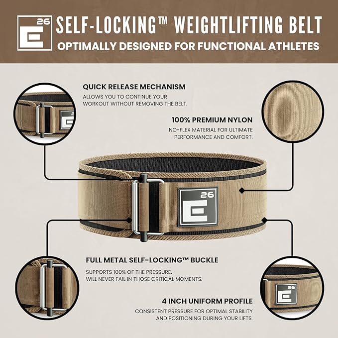 Element 26 Self-Locking Weight Lifting Belt - Premium Weightlifting Belt for Serious Functional Fitness and Olympic Lifting Athletes - Lifting Support for Men and Women - Deadlift Training Belt