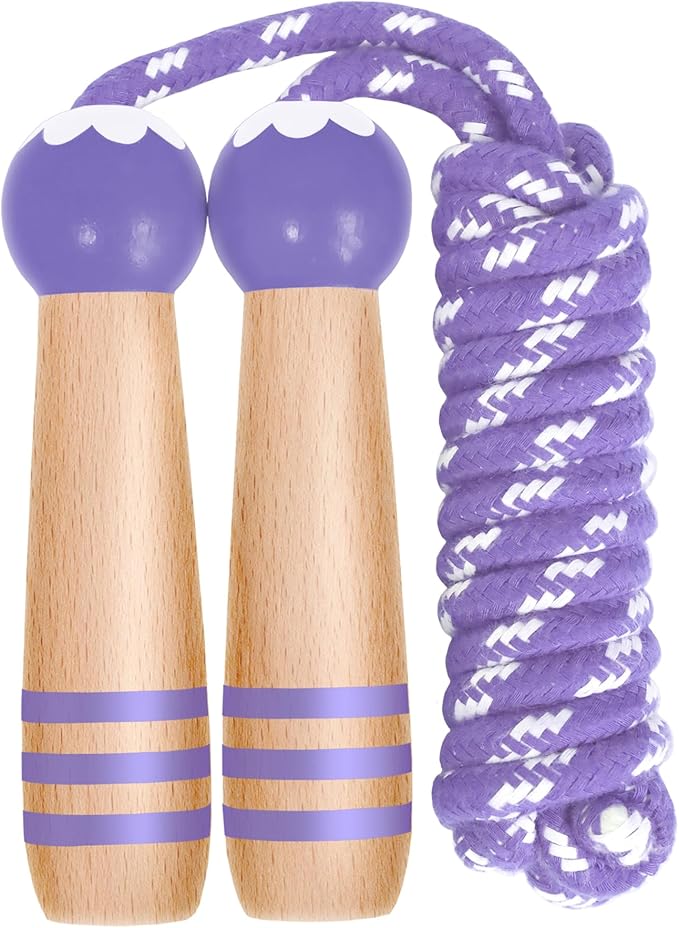 Jump Rope Kids Boys and Girls Children’s Adjustable Cotton Skipping Rope with Wooden Handle for Fitness Training Exercise Outdoor Activity