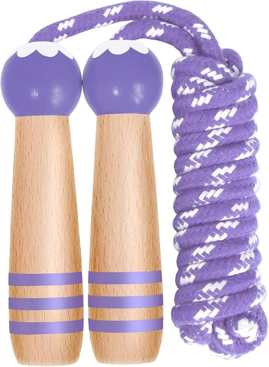 Jump Rope Kids Boys and Girls Children’s Adjustable Cotton Skipping Rope with Wooden Handle for Fitness Training Exercise Outdoor Activity