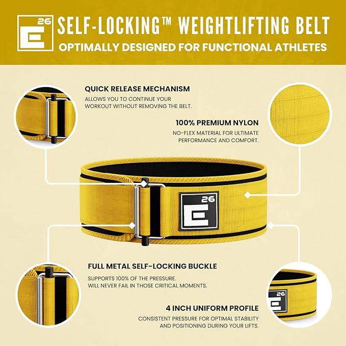 Element 26 Self-Locking Weight Lifting Belt - Premium Weightlifting Belt for Serious Functional Fitness and Olympic Lifting Athletes - Lifting Support for Men and Women - Deadlift Training Belt