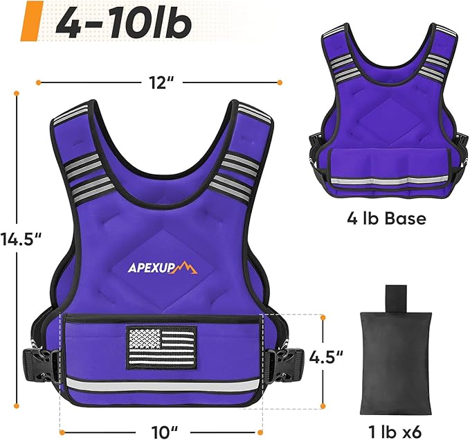 APEXUP Adjustable Weighted Vest, 4-10lb/12-18lb/20-32lb Vest with 6 Ironsand Weights and Large Pocket, Weight Vest for Men Women Strength Training, Running, Walking