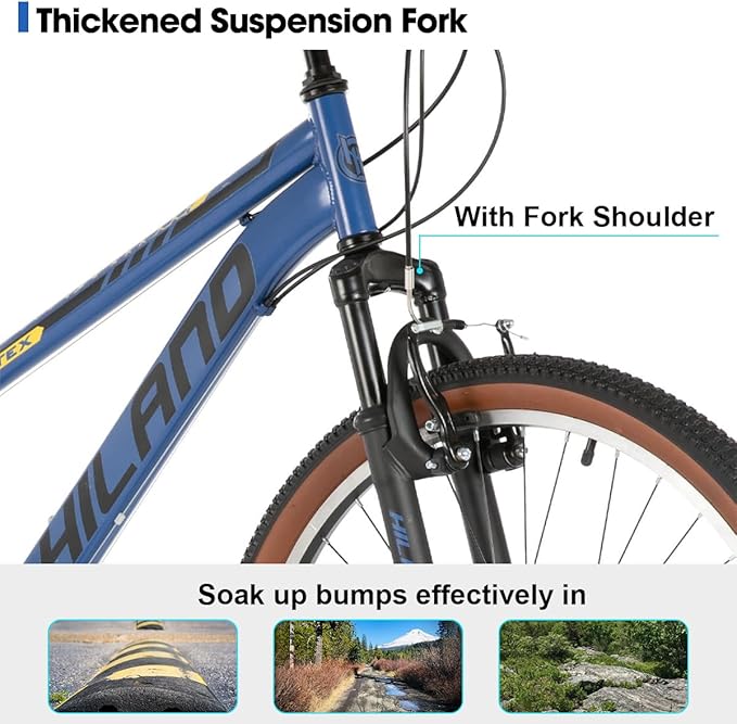 HILAND 26 Inch Mountain Bike for Mens and Womens, 21 Speeds Mountain Bicycle, High-Tensile Steel Frame, V Brake, Hardtail MTB for Adults