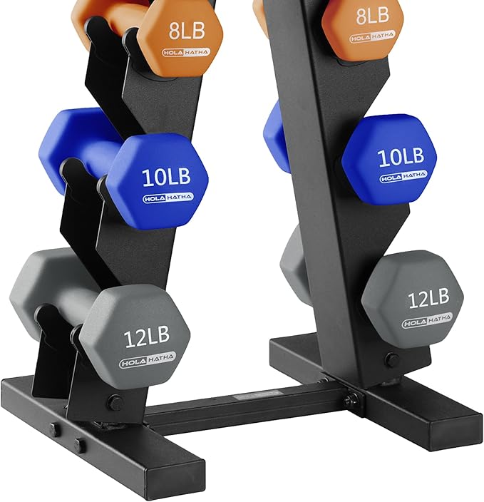 HolaHatha 2, 3, 5, 8, and 10 Pound Neoprene Dumbbell Free Hand Weight Set with Rack, Ideal for Home Exercises to Gain Tone and Definition, Pastel