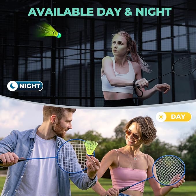 HIRALIY LED Badminton Birdies 6/12 PCS, 360 Nylon Glow in The Dark Badminton Shuttlecocks for Baseball Backyards Practice, 2 Color Plastic Light Up Birdie Set for Indoor Outdoor Sports Activities