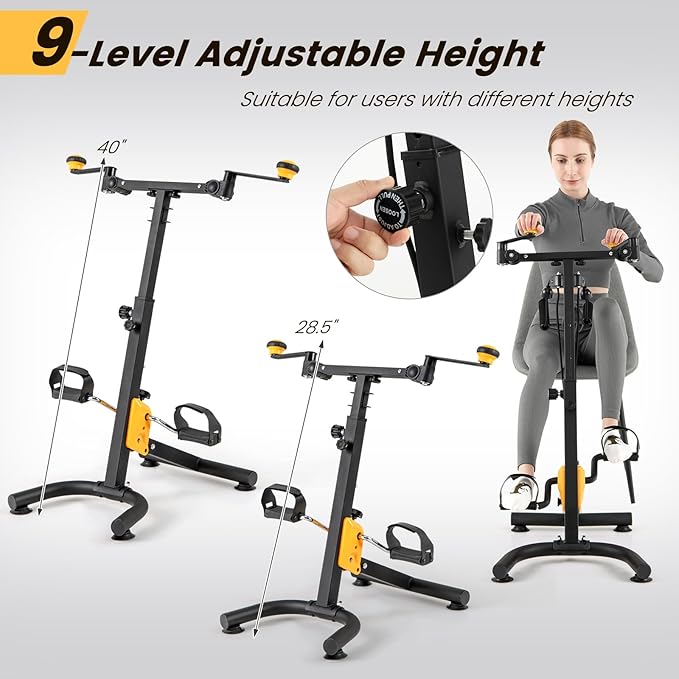 Goplus Foldable Pedal Exerciser for Seniors, Hand Arm Leg Knee Physical Therapy Exercise Bike w/Adjustable Height, Handgrip, Resistance Band, Recovery Home Workout Equipment for Elderly