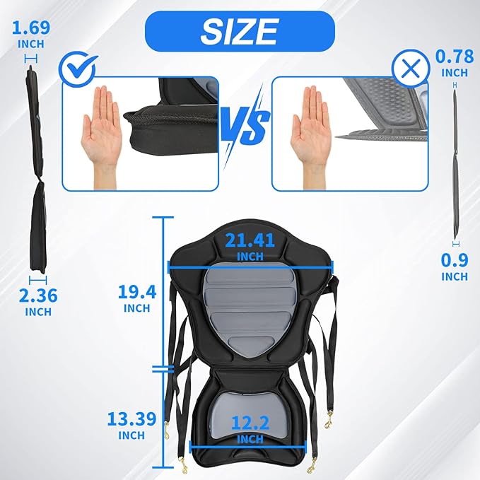 HLOGREE Kayak Seats - 1/2 Pck, Thicken Padded Seat Cushion with Back Support, Canoe & Ocean Sup Compatible