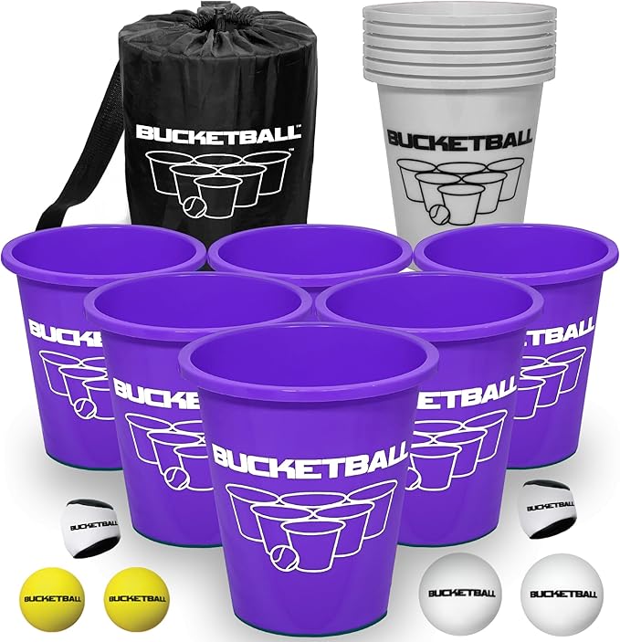 BucketBall | Team Color Edition | Combo Pack (Purple/Silver): Original Yard Pong Game: Best Camping, Beach, Lawn, Outdoor, Family, Adult, Tailgate, Jumbo, Giant Game