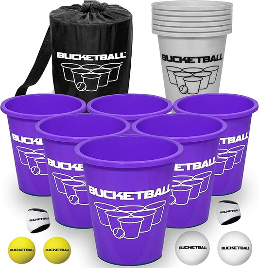 BucketBall | Team Color Edition | Combo Pack (Purple/Silver): Original Yard Pong Game: Best Camping, Beach, Lawn, Outdoor, Family, Adult, Tailgate, Jumbo, Giant Game